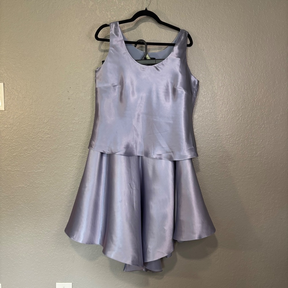 Papell Studio Womens 100% Silk 2 Piece Set Tank Top & Skirt Lavender Blue Large